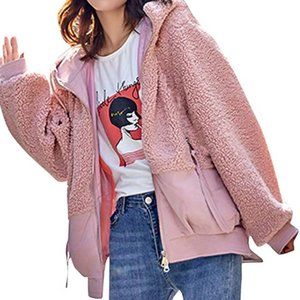 Women's Lapel wool fuzzy embroidery Hooded Jacket
